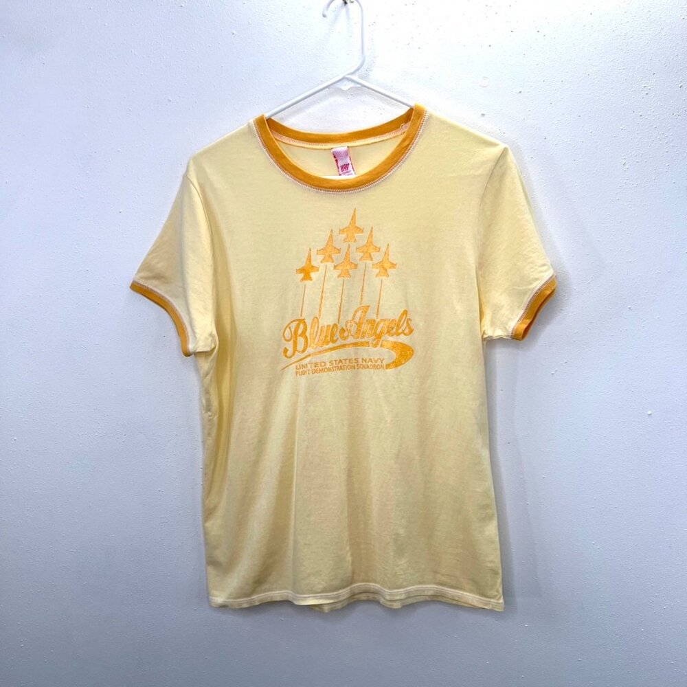 Hyp Blue Angels Ringer T Shirt 2XL Flight Demonstration Squadron US Navy Yellow
